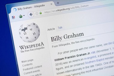 Ryazan, Rusya - 19 Ağustos 2018: Vikipedi sayfa hakkında Billy Graham Pc ekranda