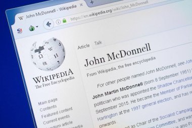 Ryazan, Rusya - 19 Ağustos 2018: Vikipedi sayfa hakkında John Mcdonnell Pc ekranda