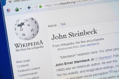 Ryazan, Rusya - 19 Ağustos 2018: Vikipedi sayfa hakkında John Steinbeck Pc ekranda