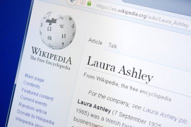 Ryazan, Rusya - 28 Ağustos 2018: Vikipedi sayfa hakkında Laura Ashley Pc ekranda.