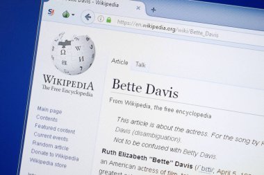 Ryazan, Rusya - 19 Ağustos 2018: Vikipedi sayfa hakkında Bette Davis Pc ekranda