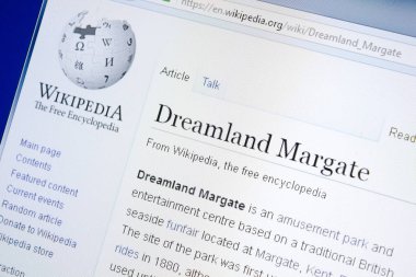 Ryazan, Rusya - 28 Ağustos 2018: Vikipedi sayfa hakkında Dreamland Margate Pc ekranda.