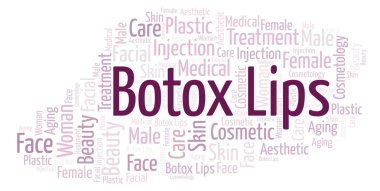 Botox dudaklarını bulut kelime. Yalnızca metin ile yapılan Wordcloud.