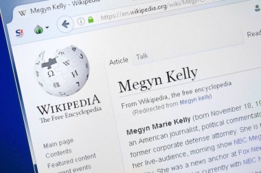 Ryazan, Rusya - 28 Ağustos 2018: Vikipedi sayfası Megyn Kelly hakkında Pc ekranda.