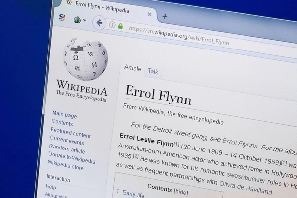 Ryazan, Rusya - 19 Ağustos 2018: Vikipedi sayfa hakkında Errol Flynn Pc ekranda