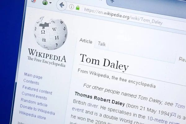 Ryazan, Rusya - 28 Ağustos 2018: Vikipedi sayfa hakkında Tom Daley Pc ekranda.