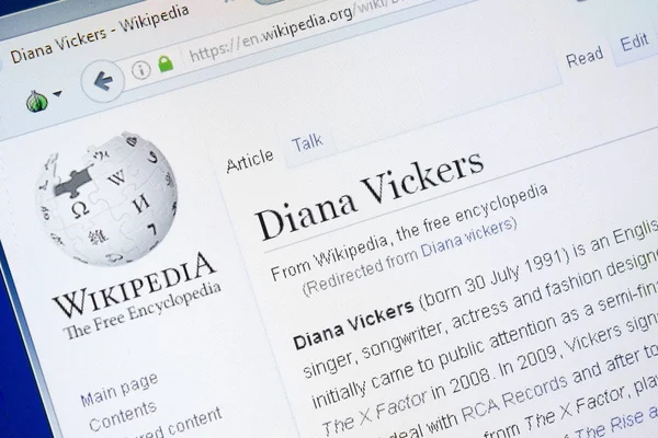 Ryazan, Rusya - 28 Ağustos 2018: Vikipedi sayfa hakkında Diana Vickers Pc ekranda.