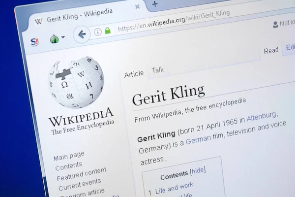 Ryazan, Rusya - 28 Ağustos 2018: Vikipedi sayfa hakkında Gerit Kling Pc ekranda.