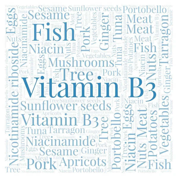 B3 vitamini bir kare şekli kelime bulutu.