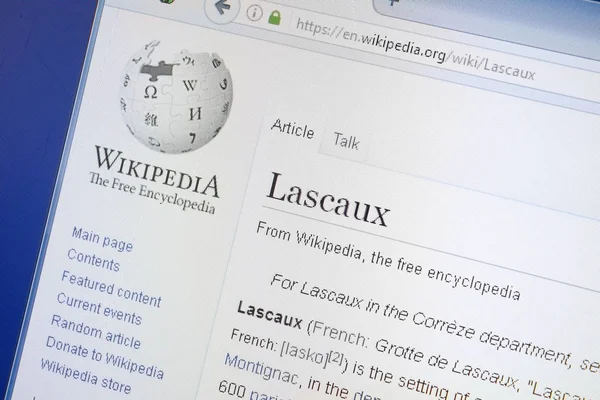 Ryazan, Rusya - 19 Ağustos 2018: Vikipedi sayfa hakkında Lascaux Pc ekranda