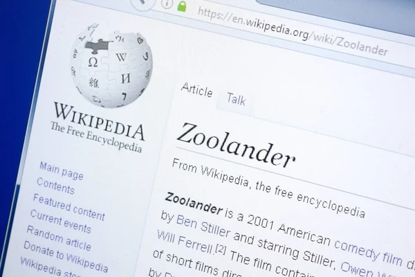 Ryazan, Rusya - 28 Ağustos 2018: Vikipedi sayfa hakkında Zoolander Pc ekranda.
