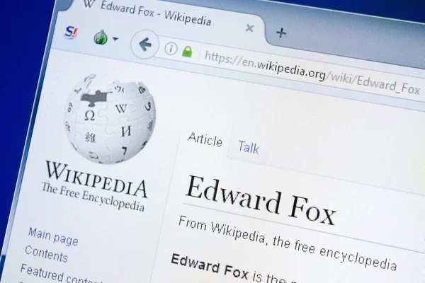 Ryazan, Rusya - 28 Ağustos 2018: Vikipedi sayfası Edward Fox hakkında Pc ekranda.