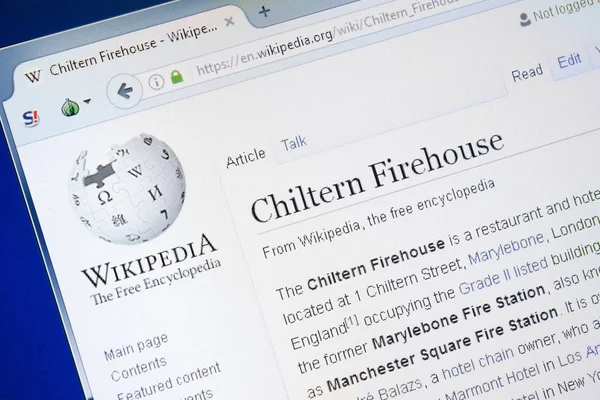 Ryazan, Rusya - 28 Ağustos 2018: Vikipedi sayfa hakkında Chiltern Firehouse Pc ekranda.