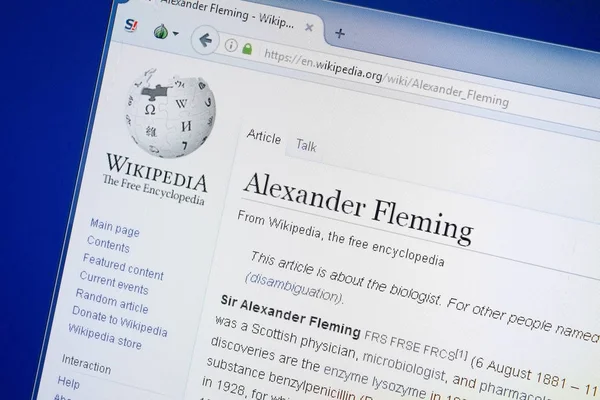 Ryazan, Rusya - 19 Ağustos 2018: Vikipedi sayfa hakkında Alexander Fleming Pc ekranda