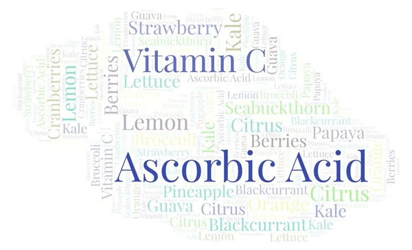 Askorbik asit kelime bulutu. Yalnızca metin ile yapılan Wordcloud.