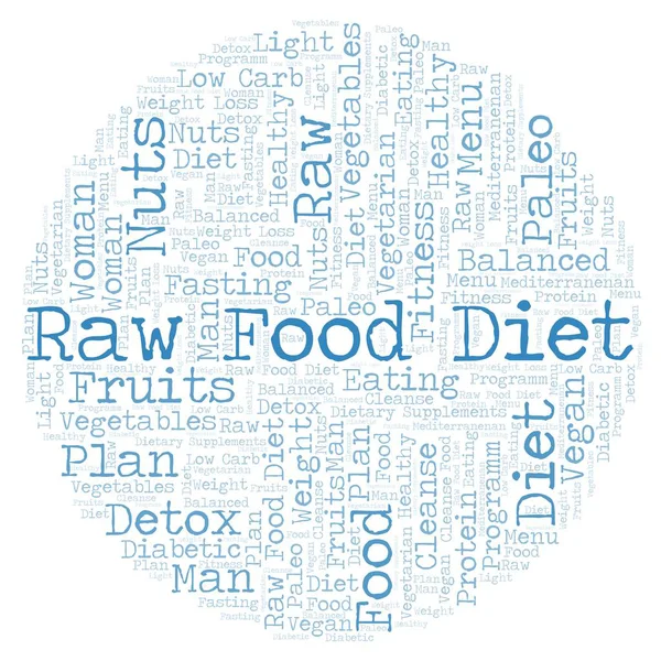 Çiğ gıda diyet bir daire şekli Word cloud - yalnızca metin ile yapılan illüstrasyon.