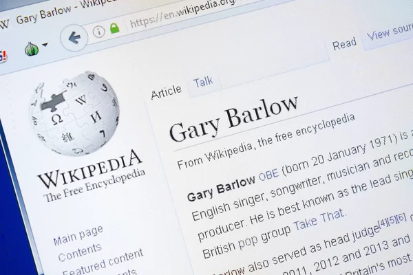 Ryazan, Rusya - 28 Ağustos 2018: Vikipedi sayfa hakkında Gary Barlow Pc ekranda.