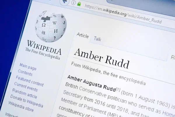 Ryazan, Rusya - 28 Ağustos 2018: Vikipedi sayfa hakkında Amber Rudd Pc ekranda.