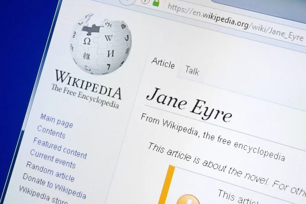 Ryazan, Rusya - 28 Ağustos 2018: Vikipedi sayfası Jane Eyre hakkında Pc ekranda.