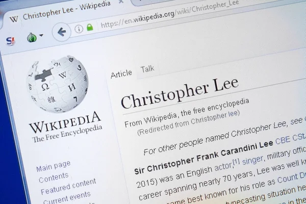 Ryazan, Rusya - 19 Ağustos 2018: Vikipedi sayfa hakkında Christopher Lee Pc ekranda
