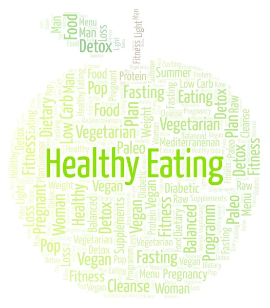 Healthy Eating Shape Apple Word Cloud Illustration Made Text Only — Stock Photo, Image