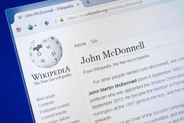 Ryazan, Rusya - 19 Ağustos 2018: Vikipedi sayfa hakkında John Mcdonnell Pc ekranda