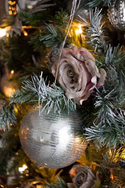 Een Kerstmis Decoratie Achtergrond Speelgoed Naaldboom — Stockfoto