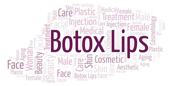 stock image Botox lips word cloud. Wordcloud made with text only.