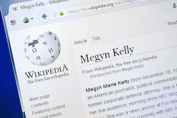 Ryazan, Rusya - 28 Ağustos 2018: Vikipedi sayfası Megyn Kelly hakkında Pc ekranda.