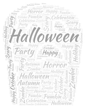 Halloween mezar taşı kelime bulutu şeklinde.