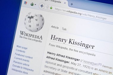 Ryazan, Rusya - 19 Ağustos 2018: Vikipedi sayfa hakkında Henry Kissinger Pc ekranda