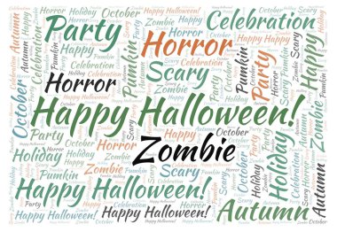 Mutlu Halloween balkabağı kelime bulutu şeklinde.