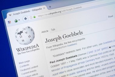 Ryazan, Rusya - 19 Ağustos 2018: Vikipedi sayfa hakkında Joseph Goebbels Pc ekranda