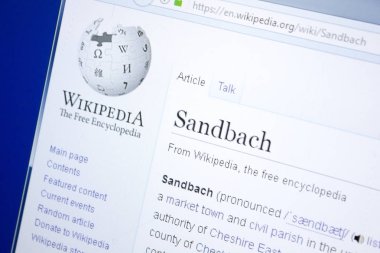 Ryazan, Rusya - 28 Ağustos 2018: Vikipedi sayfa hakkında Sandbach Pc ekranda.
