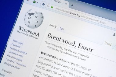 Ryazan, Rusya - 28 Ağustos 2018: Vikipedi sayfa hakkında Brentwood Essex Pc ekranda.