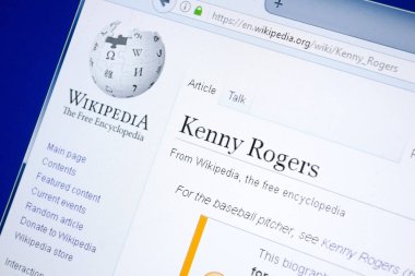 Ryazan, Rusya - 28 Ağustos 2018: Vikipedi sayfa hakkında Kenny Rogers Pc ekranda.