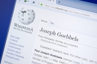 Ryazan, Rusya - 19 Ağustos 2018: Vikipedi sayfa hakkında Joseph Goebbels Pc ekranda