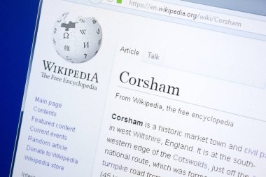 Ryazan, Rusya - 28 Ağustos 2018: Vikipedi sayfa hakkında Corsham Pc ekranda.