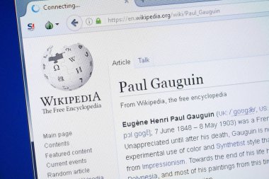 Ryazan, Rusya - 19 Ağustos 2018: Vikipedi sayfa hakkında Paul Gauguin Pc ekranda