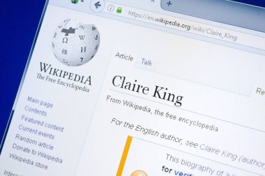 Ryazan, Rusya - 28 Ağustos 2018: Vikipedi sayfası Claire King hakkında Pc ekranda.