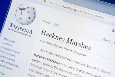 Ryazan, Rusya - 28 Ağustos 2018: Vikipedi sayfa hakkında Hackney bataklıklar Pc ekranda.