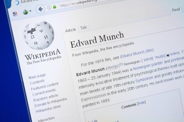Ryazan, Rusya - 19 Ağustos 2018: Vikipedi sayfa hakkında Edvard Munch Pc ekranda