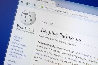 Ryazan, Rusya - 19 Ağustos 2018: Vikipedi sayfa hakkında Deepika Padukone Pc ekranda