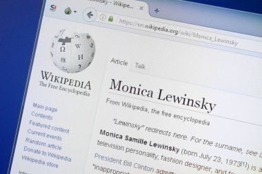 Ryazan, Rusya - 19 Ağustos 2018: Vikipedi sayfa hakkında Monica Lewinsky Pc ekranda