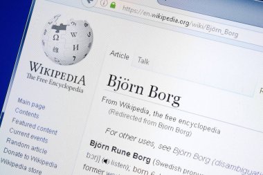 Ryazan, Rusya - 28 Ağustos 2018: Vikipedi sayfa hakkında Bjorn Borg Pc ekranda.