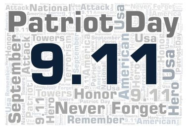 9 11 vatansever gün yatay kelime bulutu. Yalnızca metin ile yapılan Wordcloud.