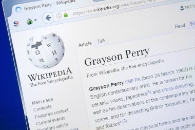 Ryazan, Rusya - 28 Ağustos 2018: Vikipedi sayfa hakkında Grayson Perry Pc ekranda.