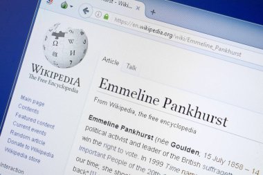 Ryazan, Rusya - 19 Ağustos 2018: Vikipedi sayfa hakkında Emmeline Pankhurst Pc ekranda
