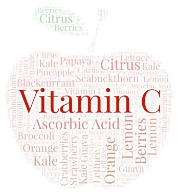 Elma meyve C vitamini şekil kelime bulutu.