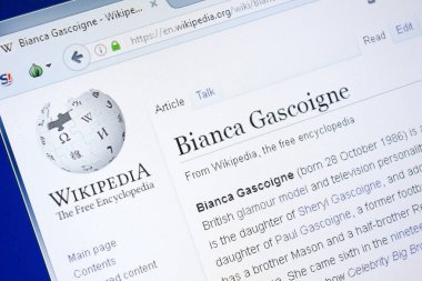 Ryazan, Rusya - 28 Ağustos 2018: Vikipedi sayfa hakkında Bianca Gascoigne Pc ekranda.